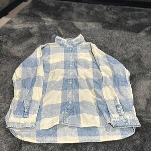 Blue and White Checkered Button-Up Flannel
